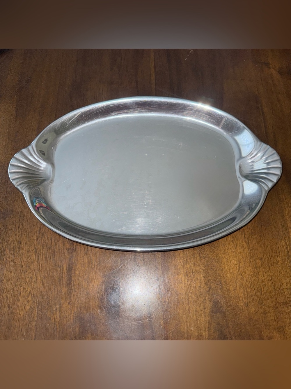 Wilton Armetale Oval Scallop Shell Handle Platter 16.5" Metal Serving Plate